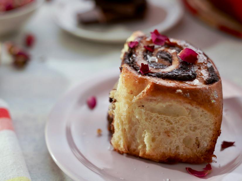 Beauty Shot of one of Molly Yeh's Chocolate Rose Buns, as seen on Girl Meets Farm, season 12.
