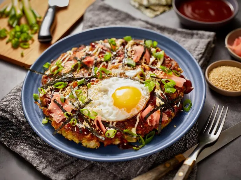 Close up of Mary Berg's Okonomiyaki, as seen on Mary Makes It Easy, Season 2.