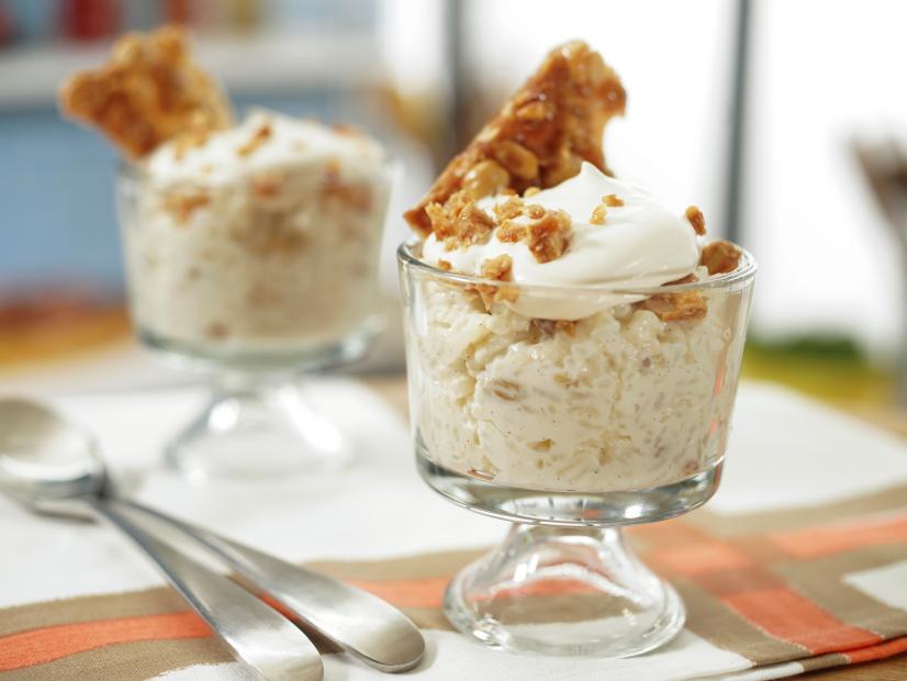 Rum Raisin Rice Pudding with Malted Whip and Hazelnut Crunch Recipe