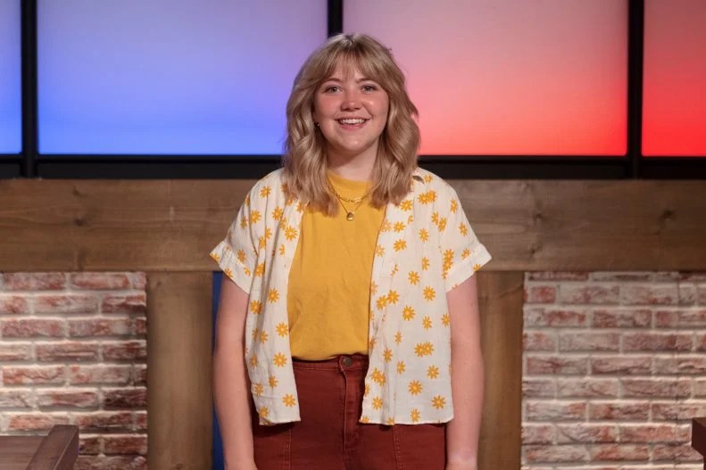 Recruit Eliza Petersen poses, as seen on Worst Cooks in America, Season 25.