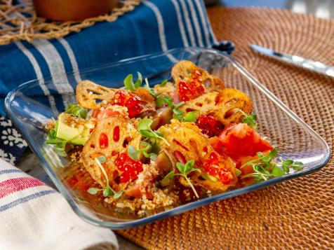 Heirloom Tomatoes with Salmon Roe and Crispy Lotus Root