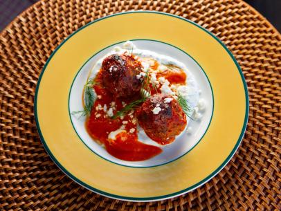 Michael Voltaggio’s Lamb Merguez Meatballs with Spicy Tomato Sauce, as seen on Guy’s Ranch Kitchen Season 6.