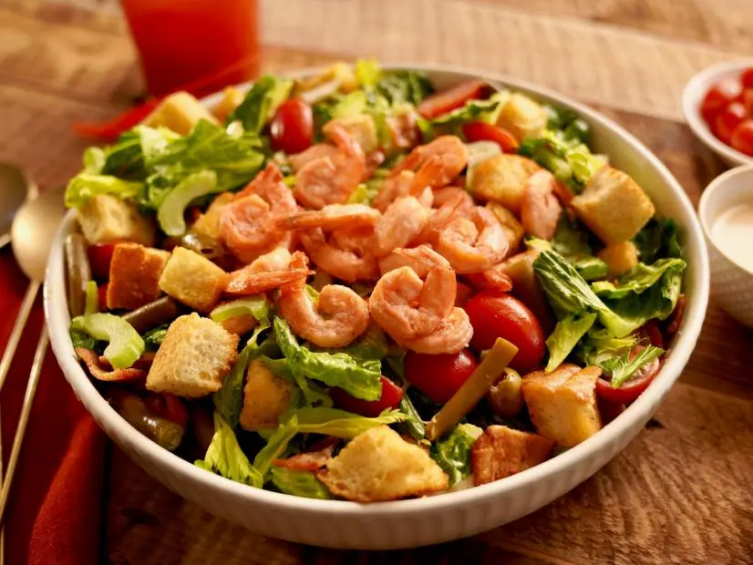Beauty shot of Molly Yeh's Bloody Caesar Salad, as seen on Girl Meets Farm Season 12.