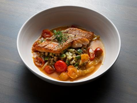Seared Red Snapper with a Burst Cherry Tomato Sauce with Fregola, Fennel and Zucchini
