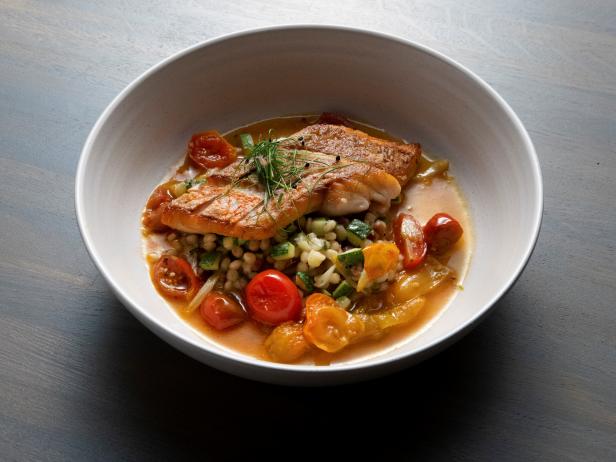 Seared Red Snapper with a Burst Cherry Tomato Sauce with Fregola ...