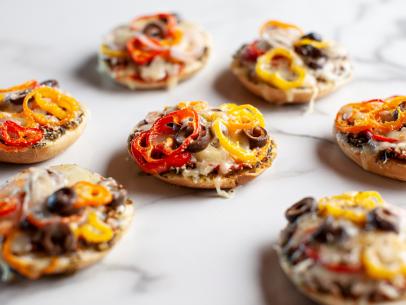 Close-up of Mini Pizza Bagels, as seen on The Pioneer Woman, season 33.