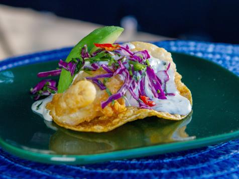 Crispy Fish Tacos with Wasabi Aioli and Cabbage Slaw