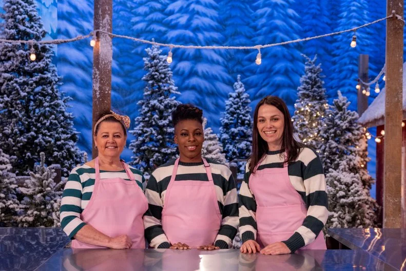 From left, Becky Norton, Rae Anderson and Anna Oliinyk of the Peppermint Perfection team as seen on Holiday Wars, Season 5.