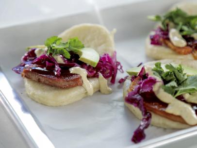 House Cured Pork Belly Bao Bun as served by Corbo’s Southside Deli, located in Stamford CT, as seen on Food Network's Diners Drive-Ins and Dives, Season 38