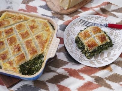 Geoffrey Zakarian's Creamed Spinach and Potatoes with Puff Pastry Beauty, as seen on The Kitchen, Season 35.