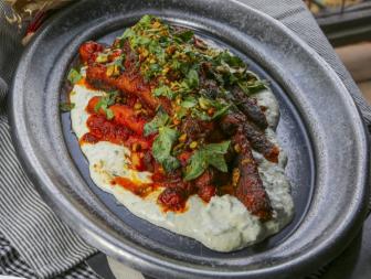 Shota Nakajima’s Gochujang Miso Glazed Carrots with Yogurt Sauce Soy Braised Duck Breast with Sautéed Kale, as seen on Guy's Ranch Kitchen