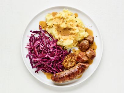 Bratwurst with Mashed Potatoes and Cabbage.
