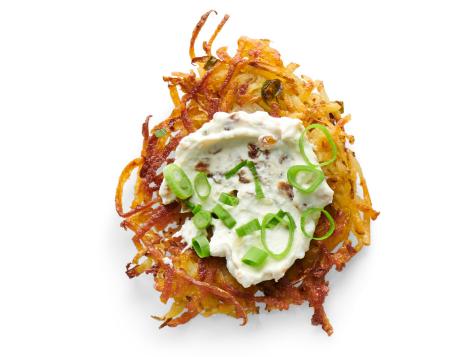 Latkes with Garlic-and-Onion Sour Cream