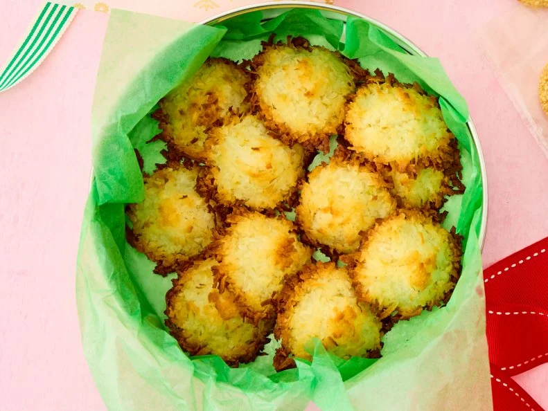 Strawberry Jellies\, Lime Macaroons\, Sesame Seed Candies\, and Swirled Tropical Bark.