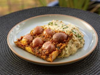 Justin Sutherland’s Caramelized Crusted Potatoes with French Onion Dip, as seen on Guy's Ranch Kitchen.