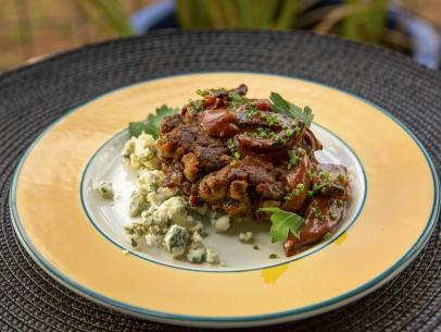 Tiffani Faison’s Steak Haché with Onion & Blue Cheese, as seen on Guy's Ranch Kitchen.