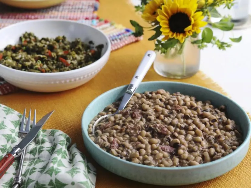Kardea Brown's Black Eyed Peas with Smoked Ham Hock & Callaloo.