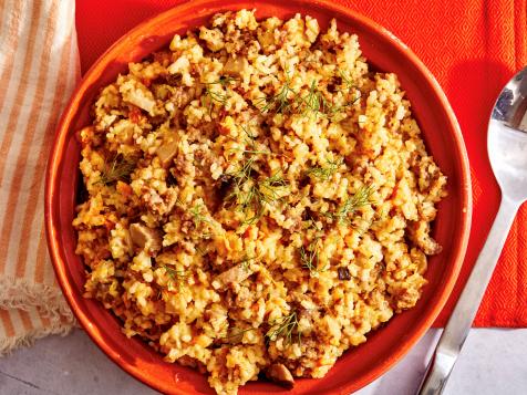 Lazy Sausage, Mushroom and Sweet Potato Rice