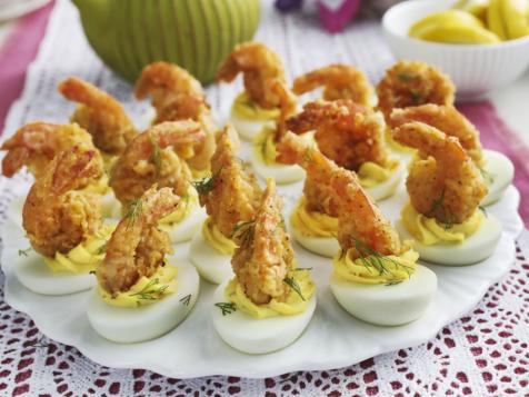 Deviled Eggs with Fried Shrimp