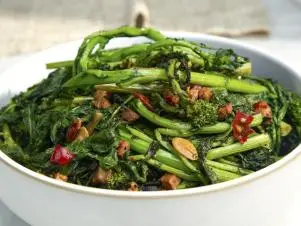 Grilled Broccoli Rabe with Pancetta, as seen on Food Network's Symon's Dinners Cooking Out, Season 5.
