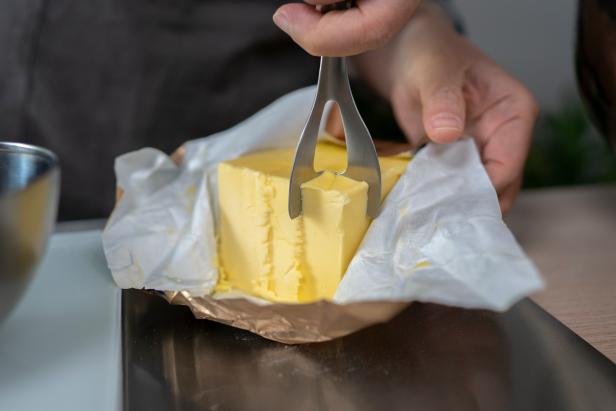 baking at home: cutting butter