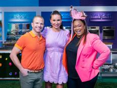 Judges Zac Young and Stephanie Boswell with host Sunny Anderson, as seen on Spring Baking Championship: Easter Season 3.