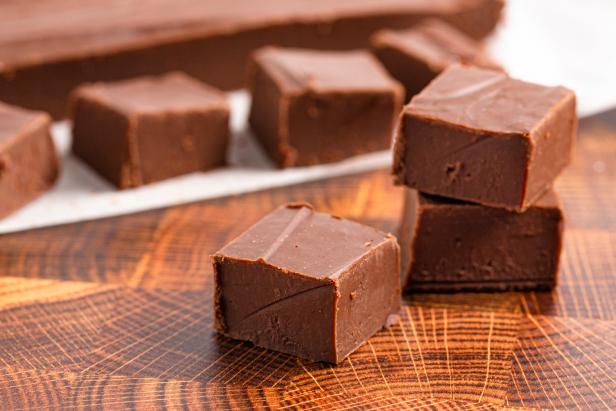 Pieces of Plain Chocolate Fudge in 1 Inch Cubes