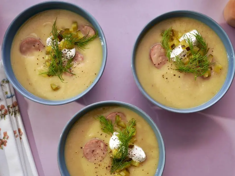Beauty shot of Molly Yeh's White Borscht Soup, as seen on Girl Meets Farm Season 12.