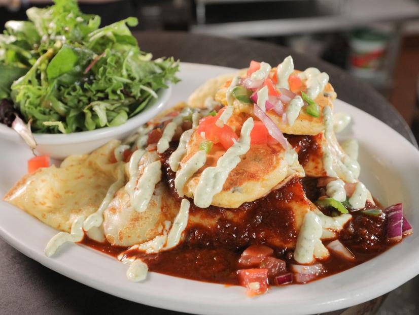 The Chili Colorado Crepe as served at Crepe Expectations in Las Vegas, Nevada, as seen on Triple D Nation, Season 4.