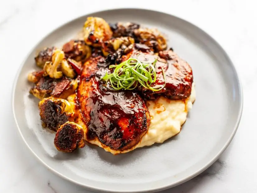 Close-up of BBQ Glazed Half Chicken, as seen on The Pioneer Woman, season 33.