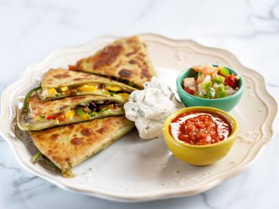 Close-up of Roasted Vegetable Quesadilla, as seen on The Pioneer Woman, season 33.