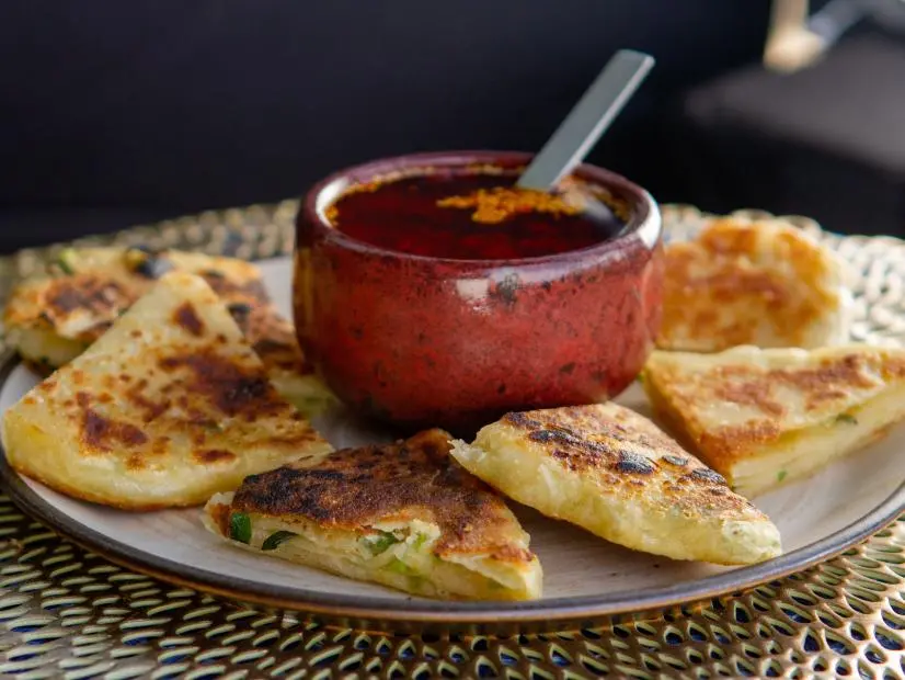 Shirley Chung’s Vegan Scallion Pancakes, as seen on Guy's Ranch Kitchen Season 6.