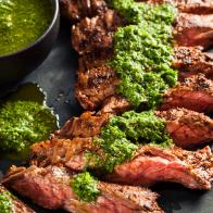Homemade Cooked Skirt Steak with Chimichurri Sauce and Spices