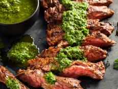 Homemade Cooked Skirt Steak with Chimichurri Sauce and Spices