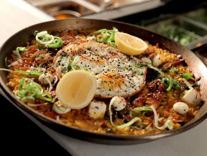 The Korean Paella as served at Secret Bao in Santa Barbara, CA, as seen on Diners, Drive-Ins and Dives; Season 37.