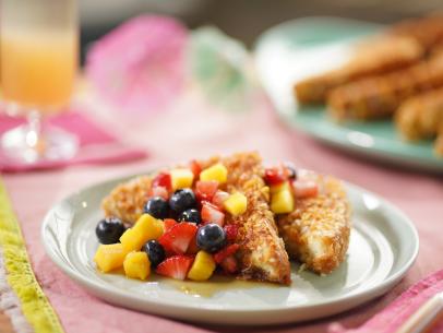 Sunny Anderson's Coco-Nutty Crunchy Vacay French Toast Beauty, as see on The Kitchen, Season 33.
