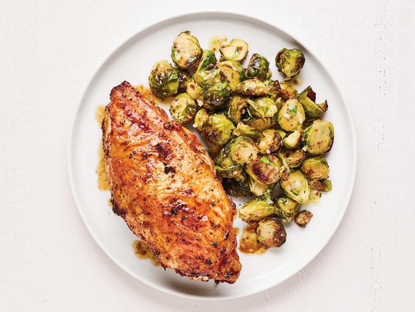 Sheet-Pan Lemon Chicken and Brussels Sprouts Recipe | Food Network