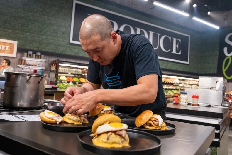 Chef Will Song plating his Game 1 dish, as seen on Guy's Grocery Games Season 29