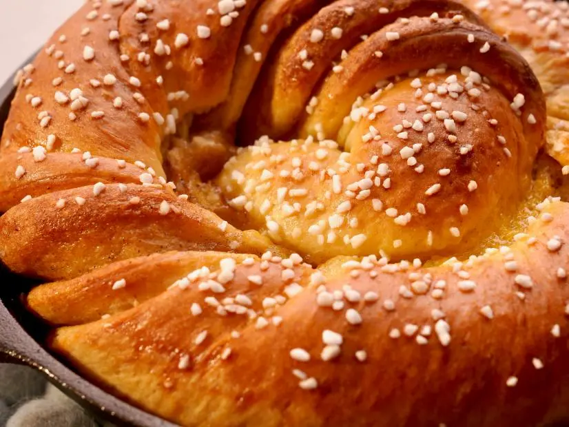 Beauty shot of Molly Yeh's Gigantic Cardamom Roll, as seen on Girl Meets Farm Season 12.