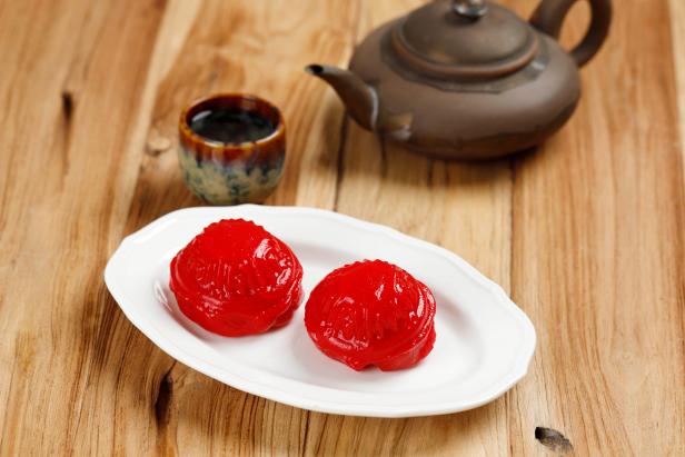 Red Tortoise Cake, Angku Kueh or Kue Thok. Chinese Sweet Cake from Sticky Rice with Mung Bean Paste Filling