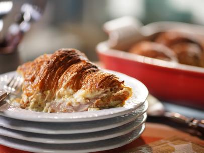 Katie Lee Biegel's Ham, Egg, and Cheese Croissant Breakfast Bake Beauty, as seen on The Kitchen, Season 33.