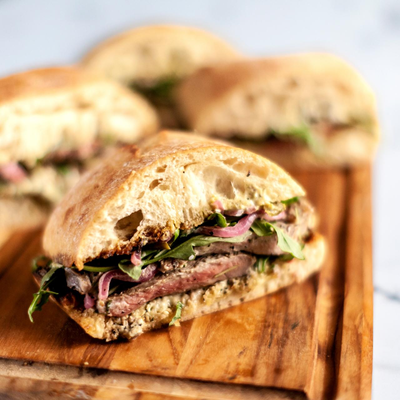 The Ultimate Steak Sandwich with Arugula and Pesto - Our Salty Kitchen