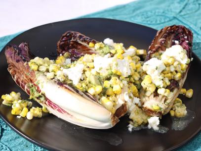 Corn and Avocado Salad with Endive and Feta, as seen on Symon's Dinners Cooking Out, Season 4.
