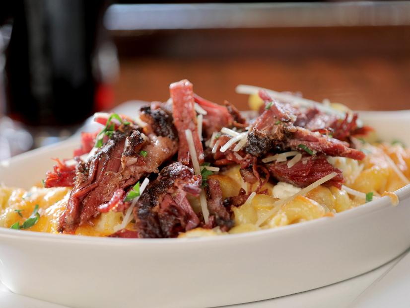 Kaye’s Pasta Mac with Smoked Brisket as served by Culhane’s Irish Pub, located in Jacksonville, FL, as seen on Triple-D Nation, season 4.