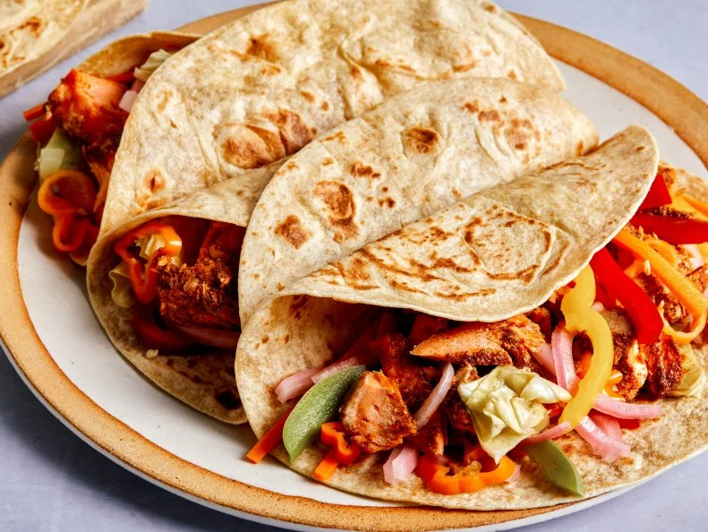 Jerk Salmon Roti with Hot Pepper Pickle