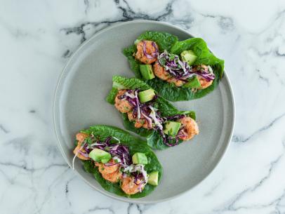 Close-up of Cajun Tequila Shrimp Lettuce Wraps, as seen on The Pioneer Woman, season 34.