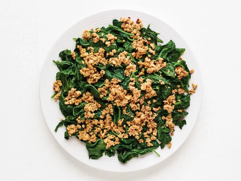 SPINACH WITH PEANUT DUKKAH.