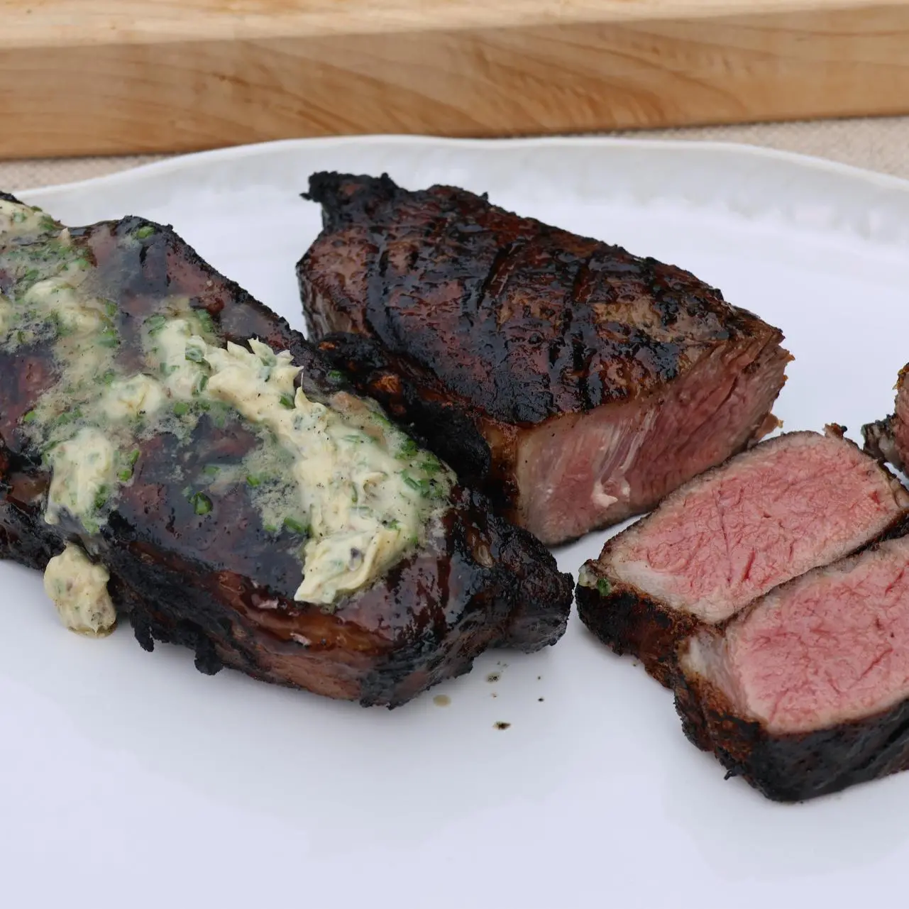 Grilled Strip Steak with Anchovy Garlic Butter