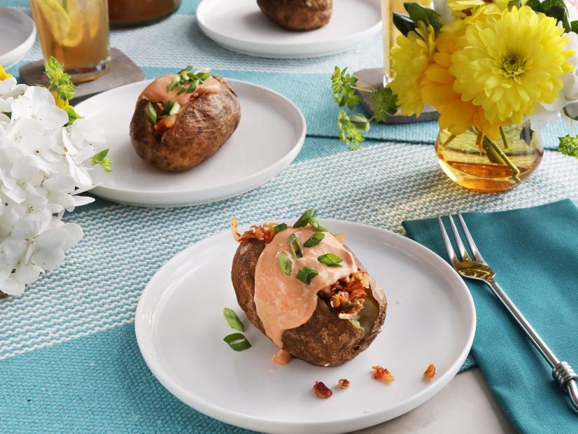 Miss Kardea Brown's Loaded Grilled Potatoes with Gochujang Sour Cream, seen on Delicious Miss Brown, Season 8.