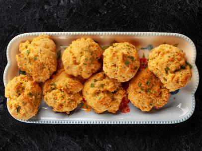 Close-up of Cheddar and Rosemary Drop Biscuits, as seen on The Pioneer Woman, Season 34.